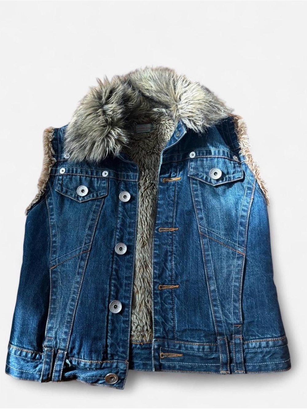 Leo Roma Jeans Sherpa-Lined Denim Vest - Tan Sherpa